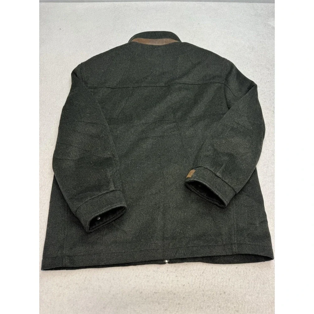 Enzo Tovare Jacket Mens Large Green Wool Herringbone Military Zip Buckle Collar